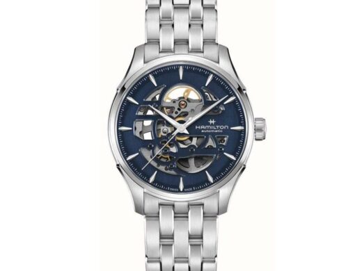 Hamilton Jazzmaster Skeleton Auto silver skeleton watch for men with blue dial and sword hands