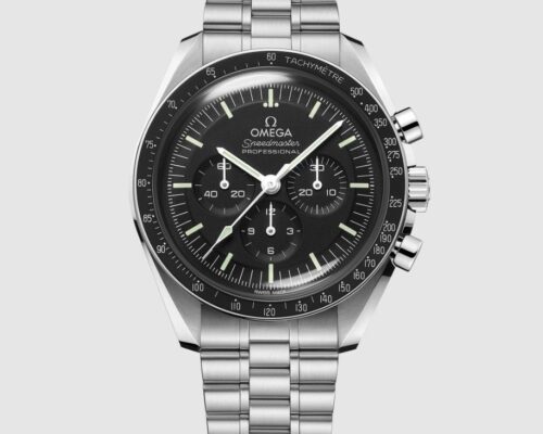 Omega Speedmaster Moonwatch professional diving watch for men, sports watch for men, black dial, silver bracelet, tachymetre bezel