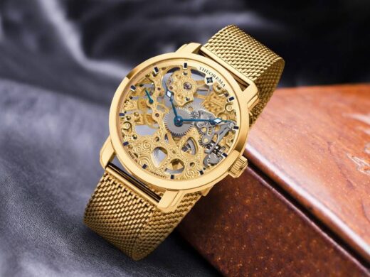 Tufina Theorema Venezia gold skeleton watch for men with bracelet