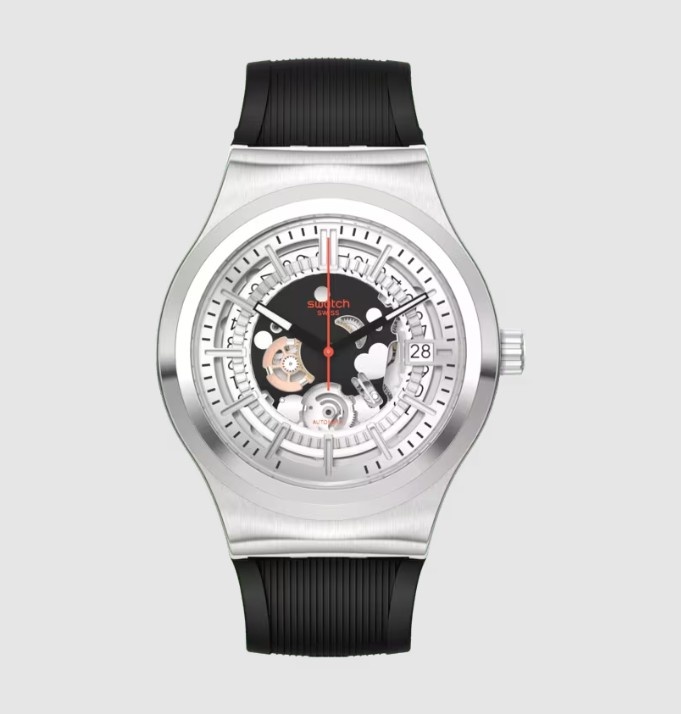 Swatch Sistem Through Again silver skeleton watch for men